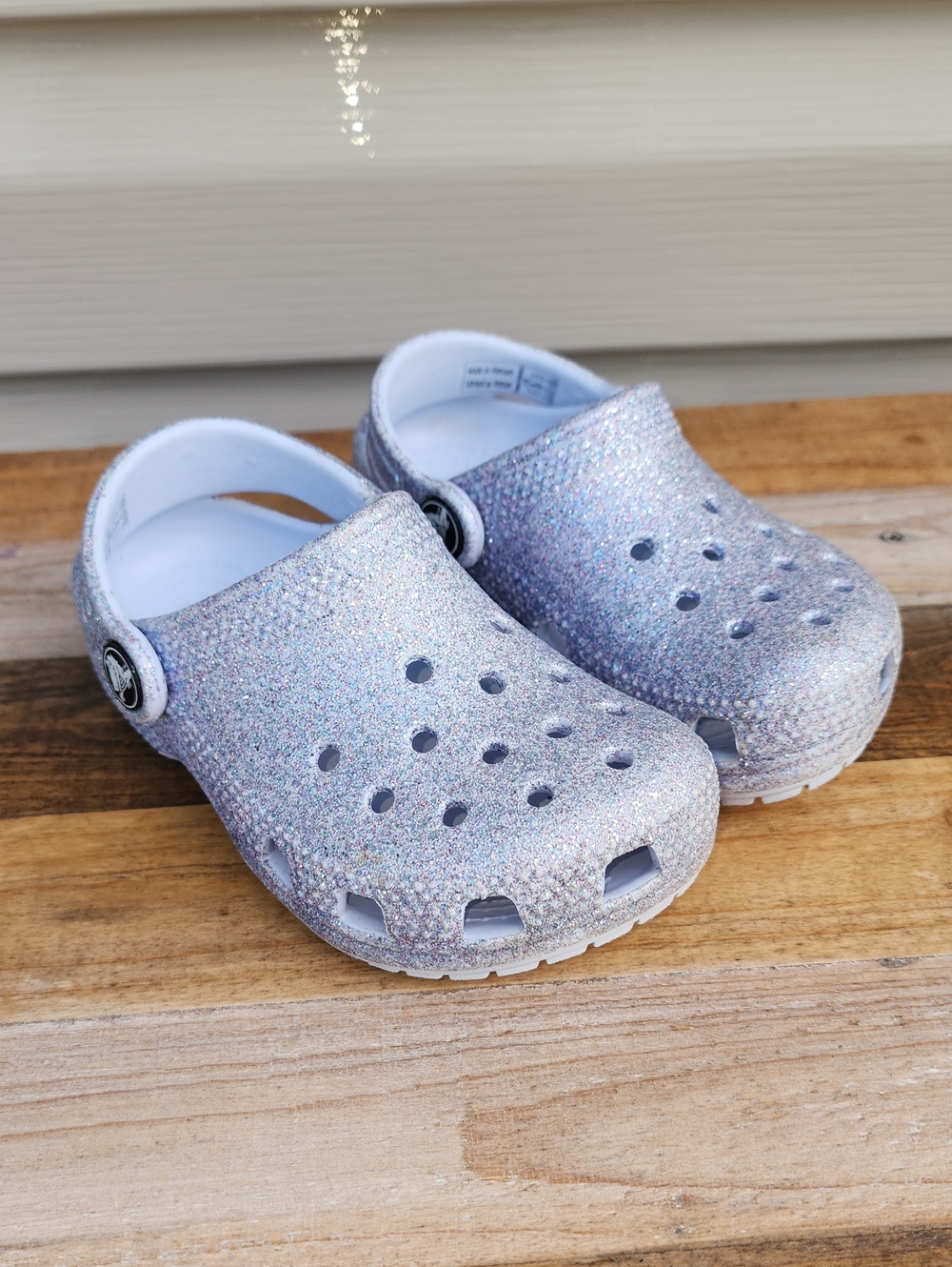 CROCS Kids Silver Multicolored Iridescent Shimmery Glitter Clog Size 8